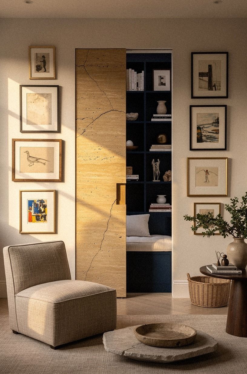 Layer art across a touch-latch wall
