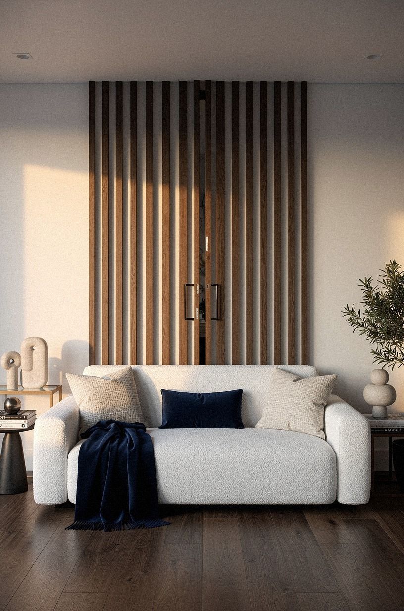 Pivot a full slat panel beside the sofa