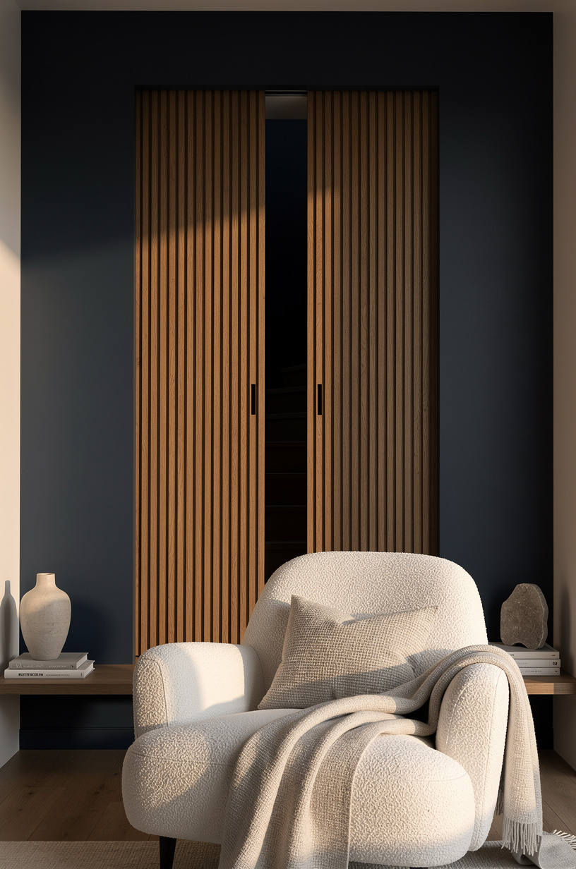 Frame it behind matching fluted wood slats