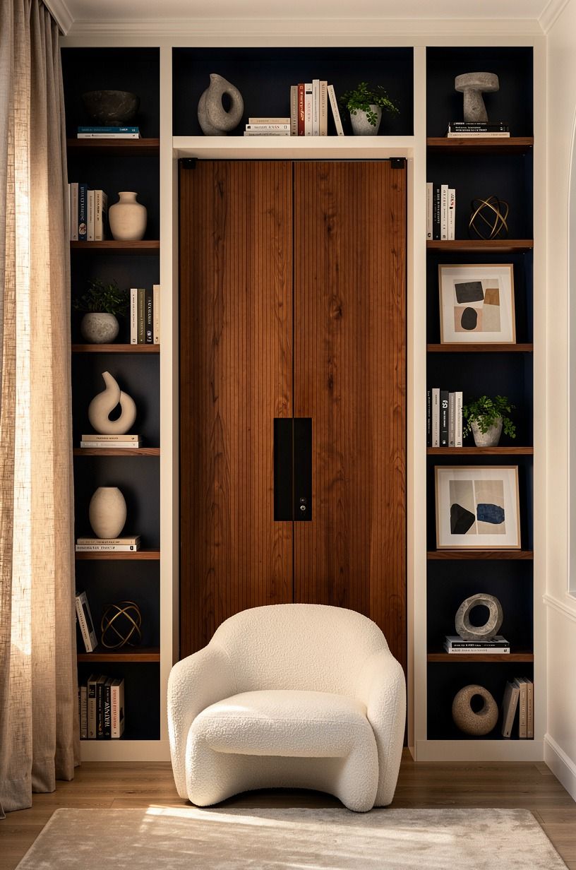 Hide the door inside a full-height bookcase wall