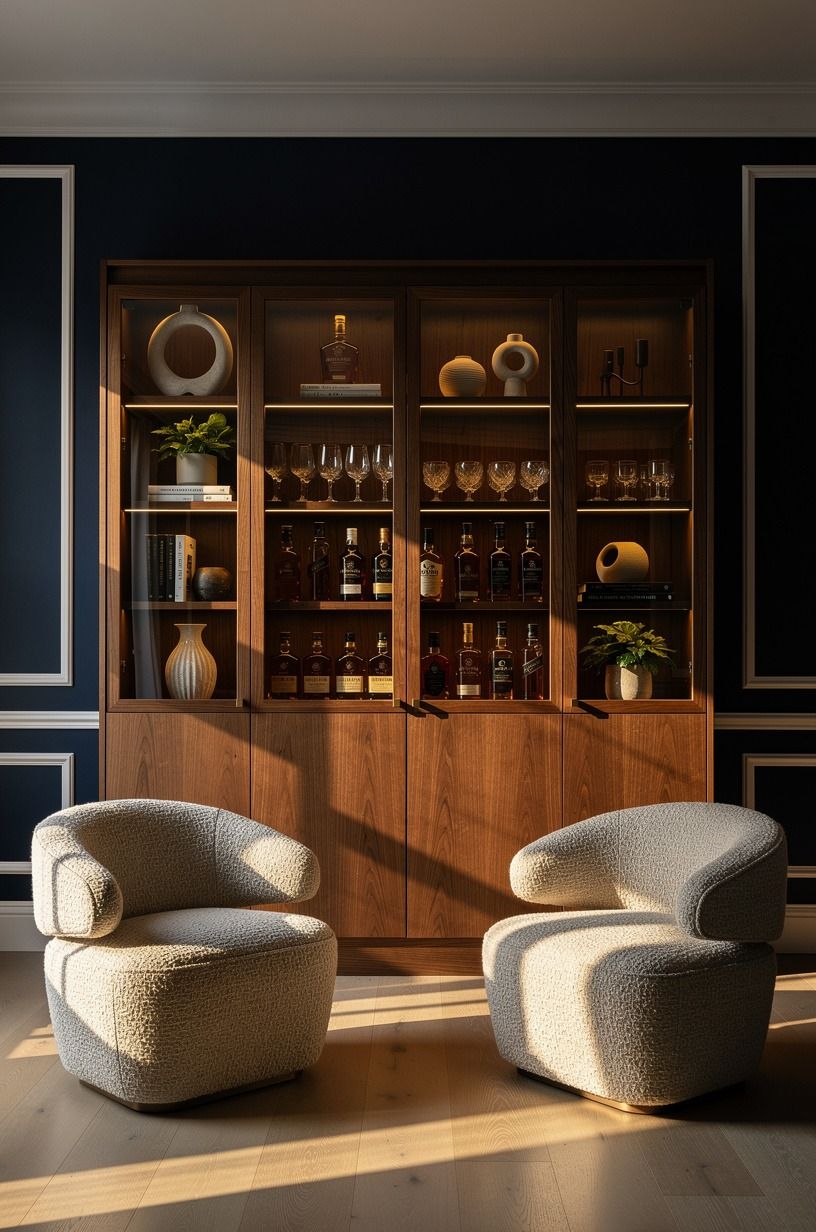 Install smoked glass bottle cabinets