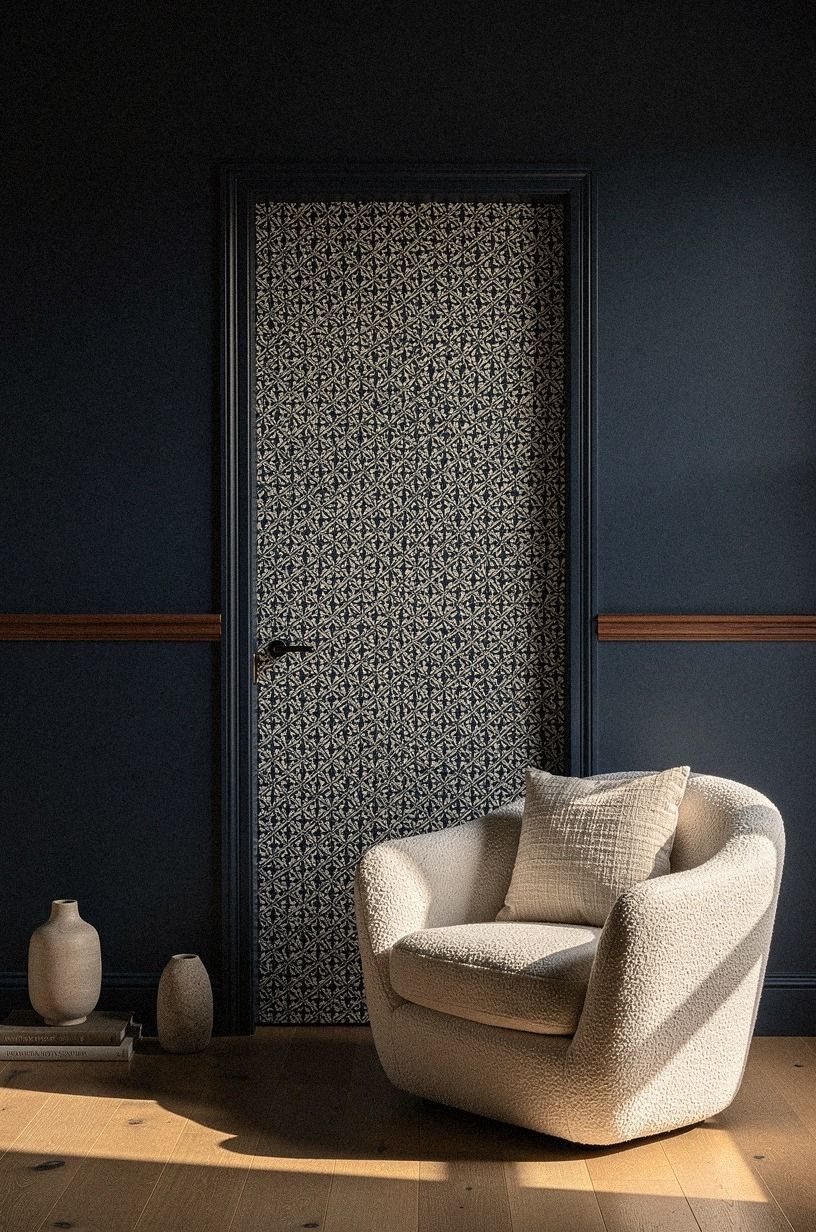 wallpaper the door panel to match the wall