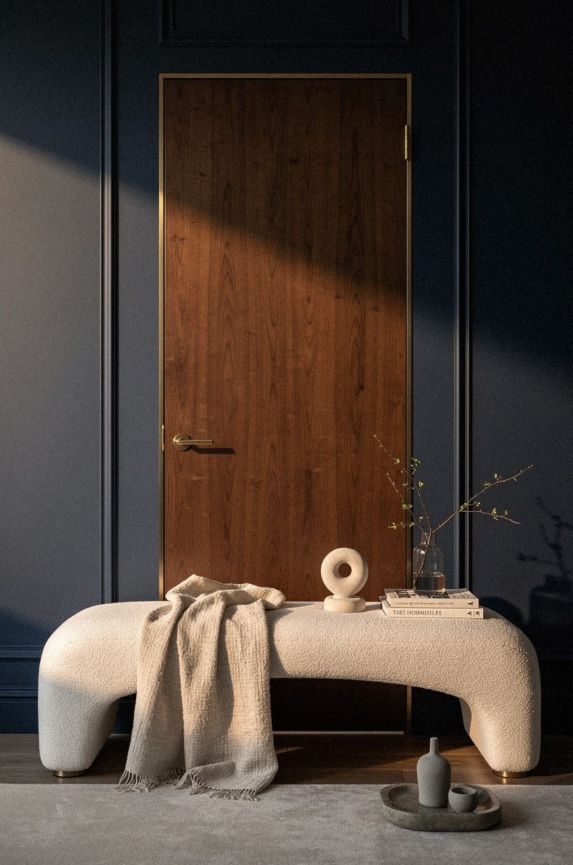 Layer picture molding across the wood door seam