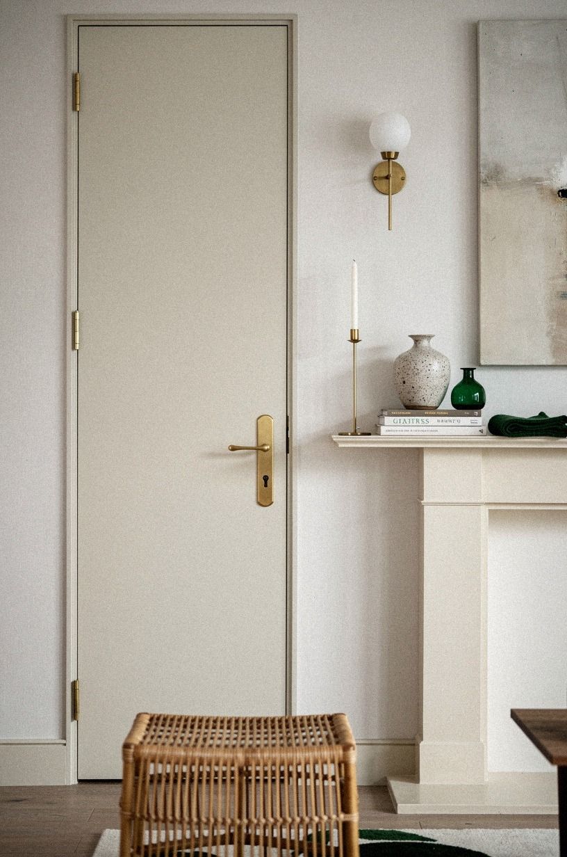 Mirror the pocket door beside the mantel
