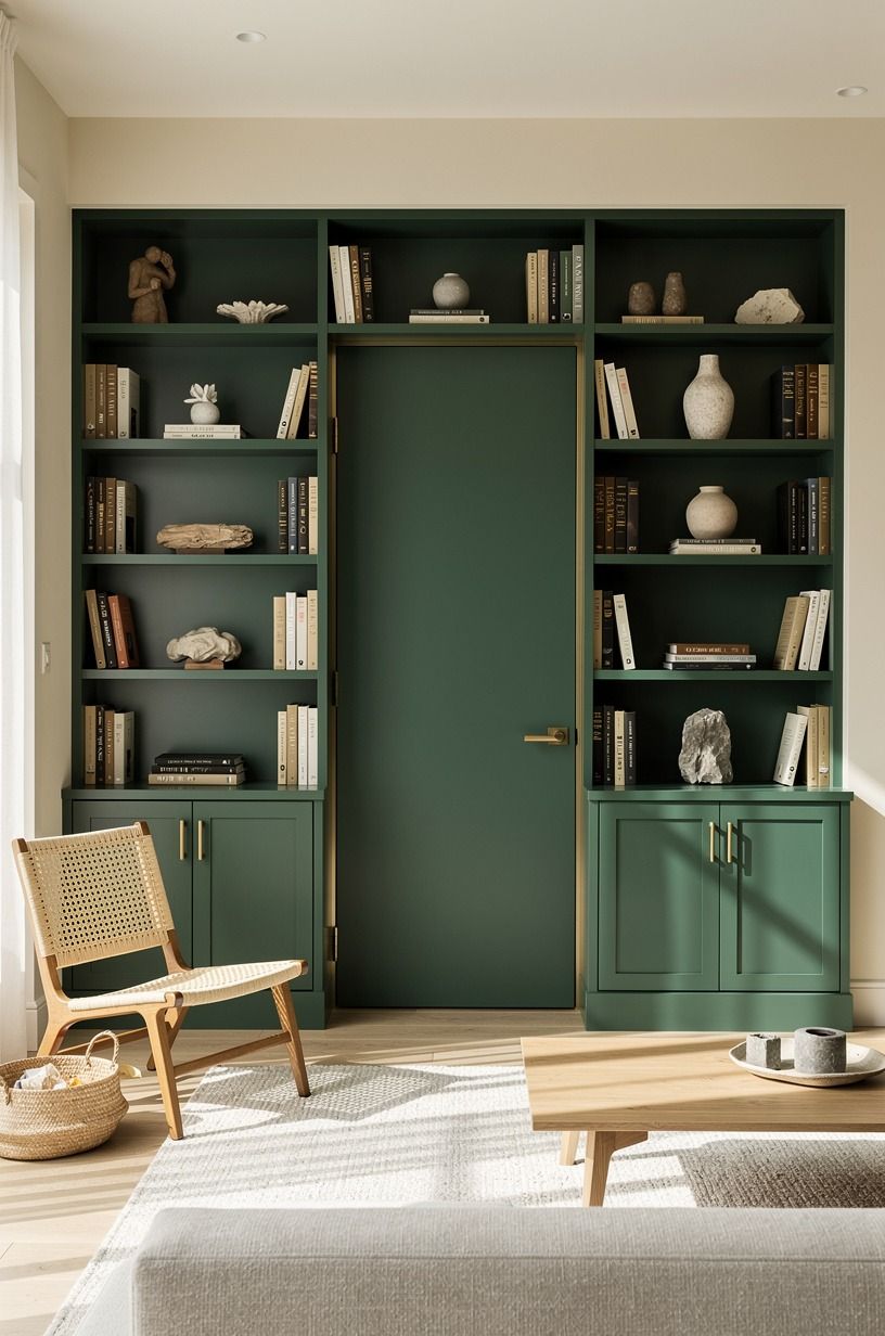 Disguise the door inside a moody bookcase wall