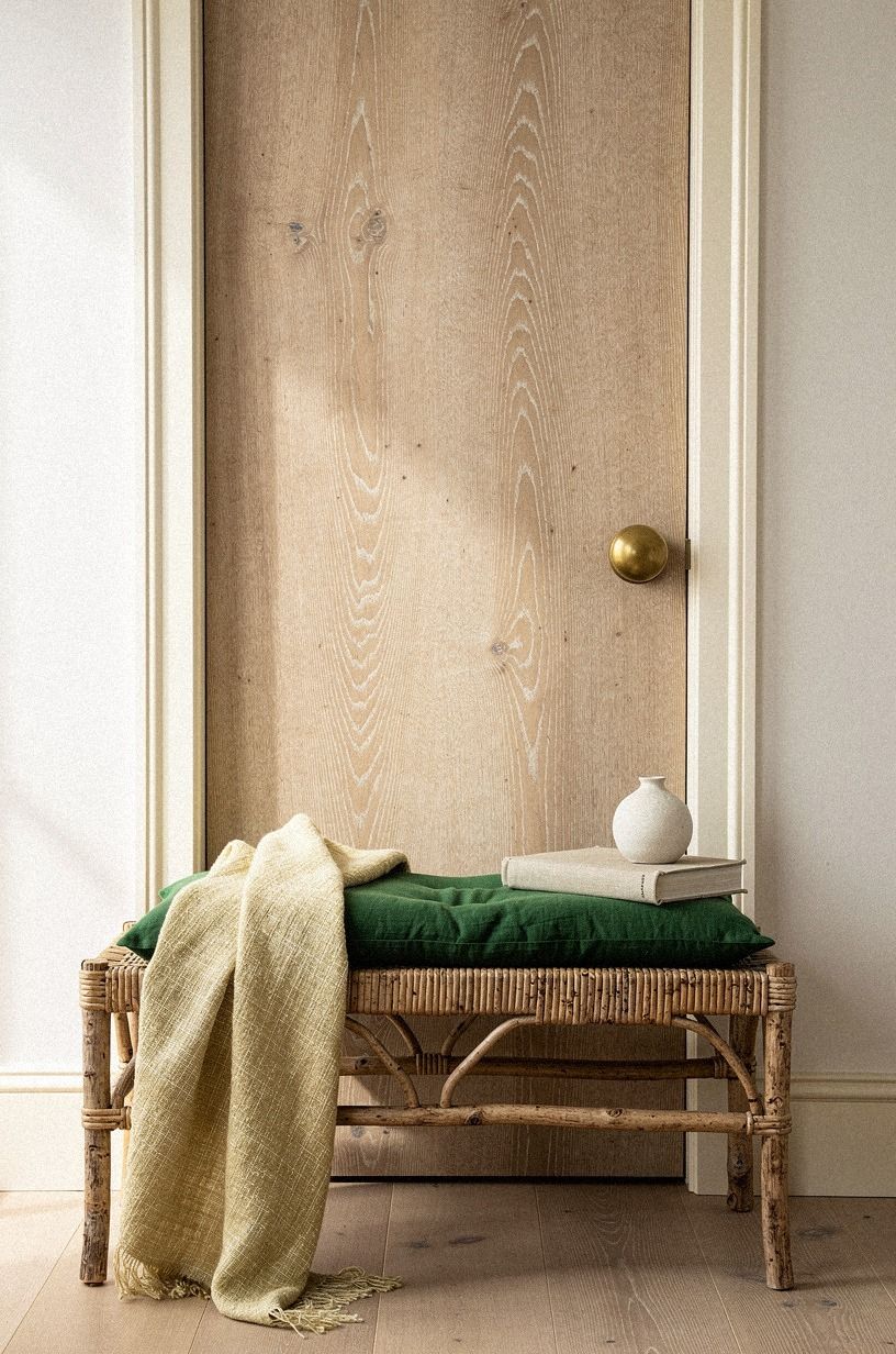 Hang a slab door flush with the baseboard (The Disappearing Slab Principle)