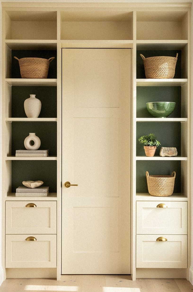 Build shelves around a touch-latch entrance