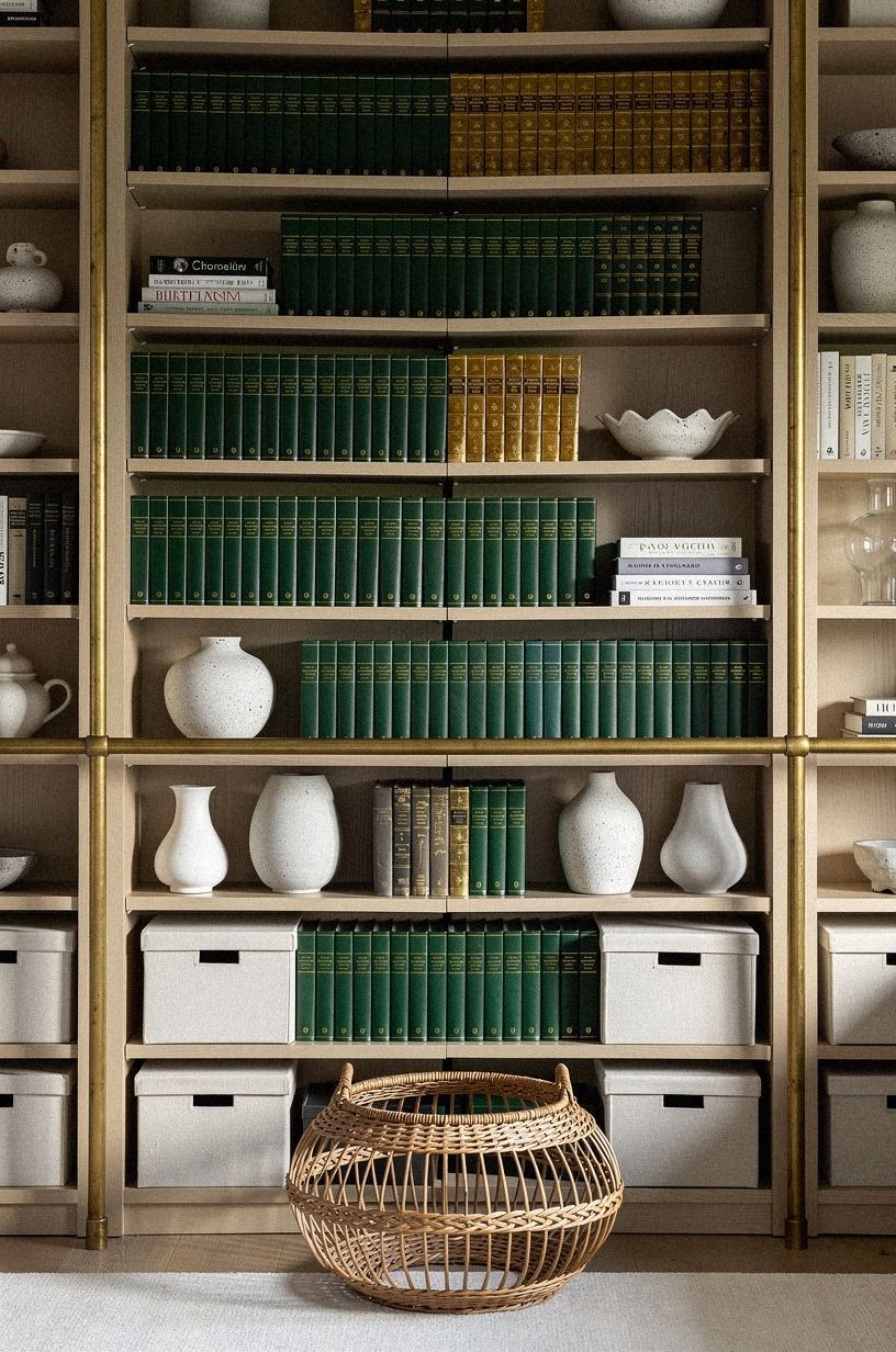 Hide the seam behind staggered book stacks