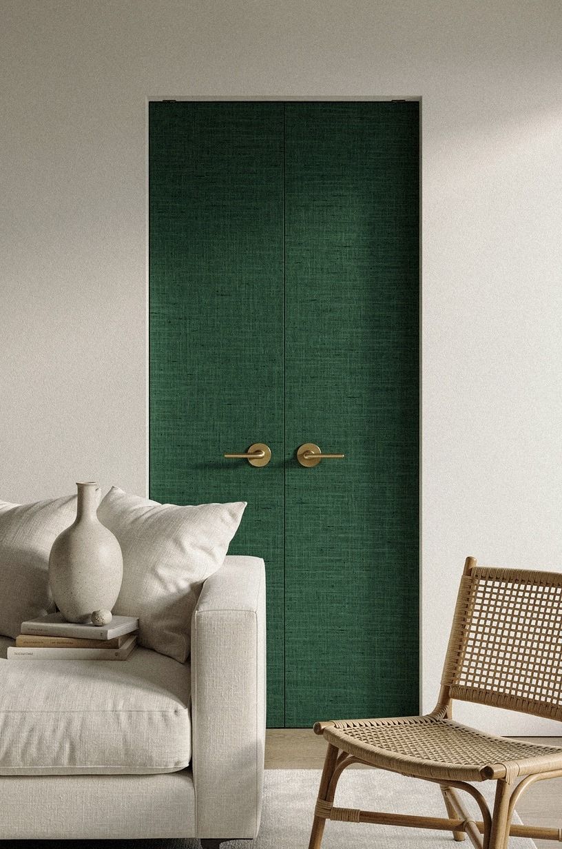 Wrap the door seam with grasscloth wallpaper