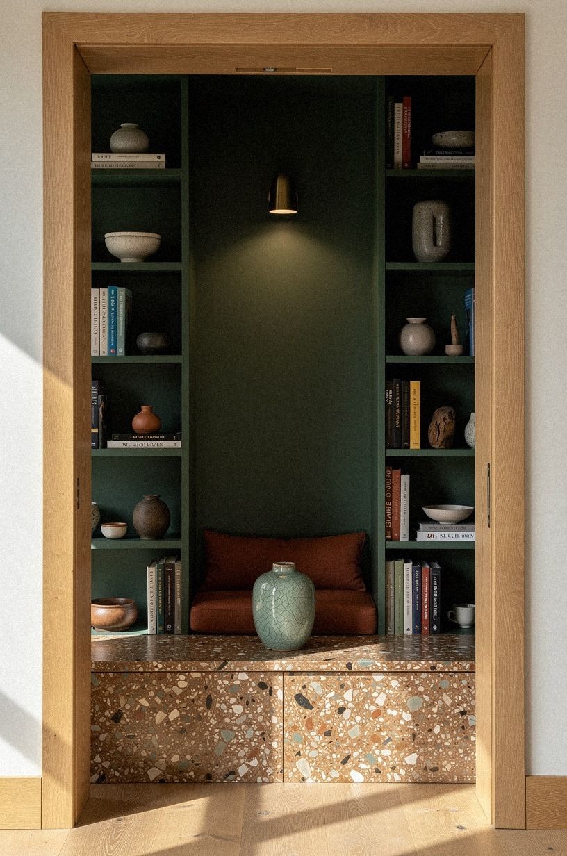 Build a reading pocket behind shelving