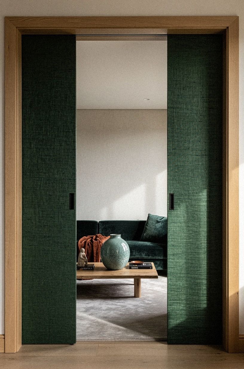 Continue grasscloth across the recessed panel