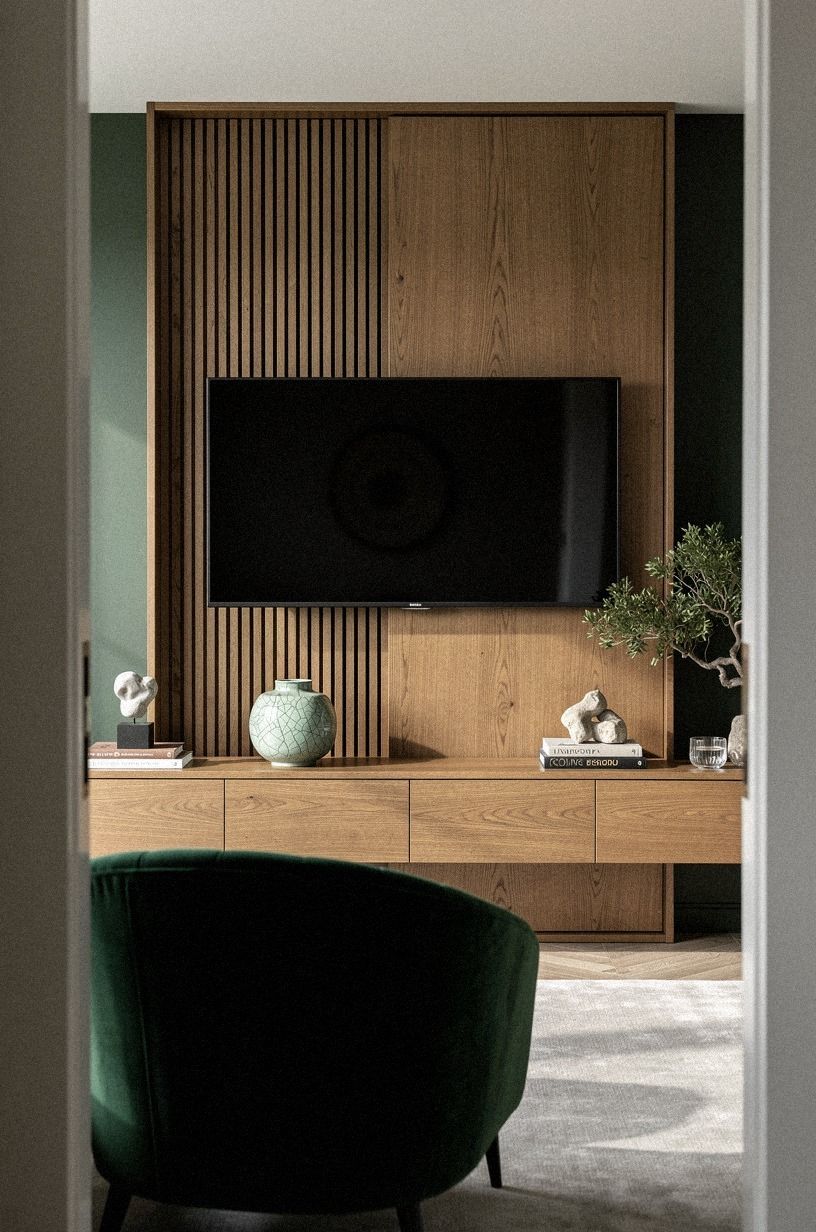 Frame the TV niche with matching slats