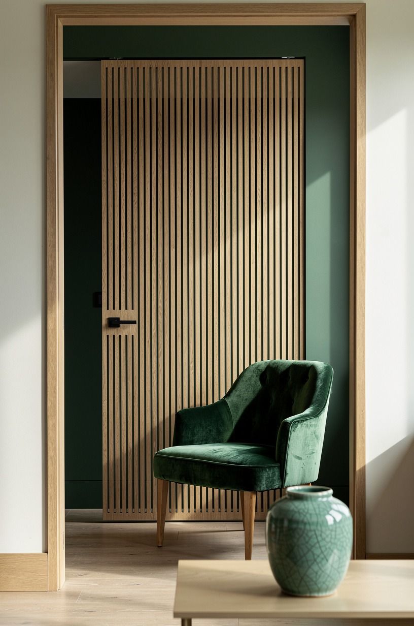 Build a slatted screen across the door swing