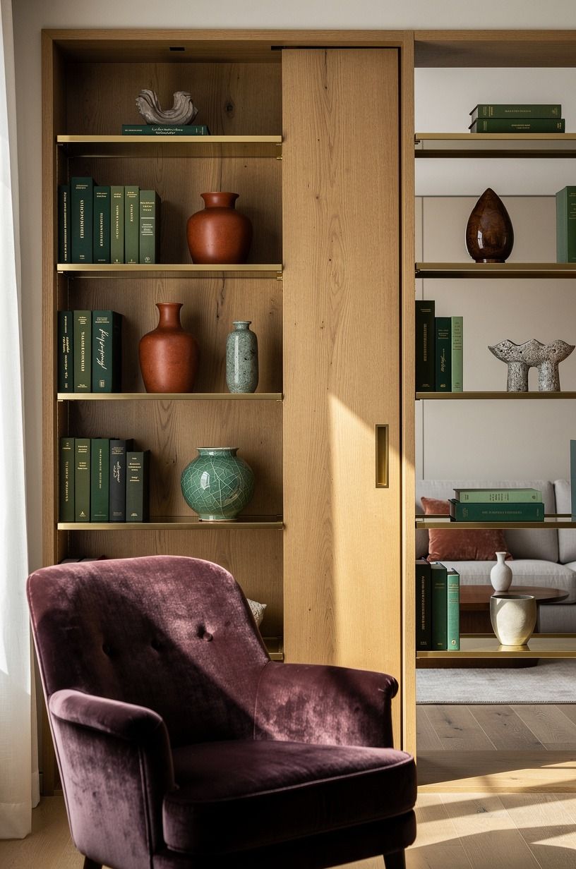 Add brass rails across shallow shelves