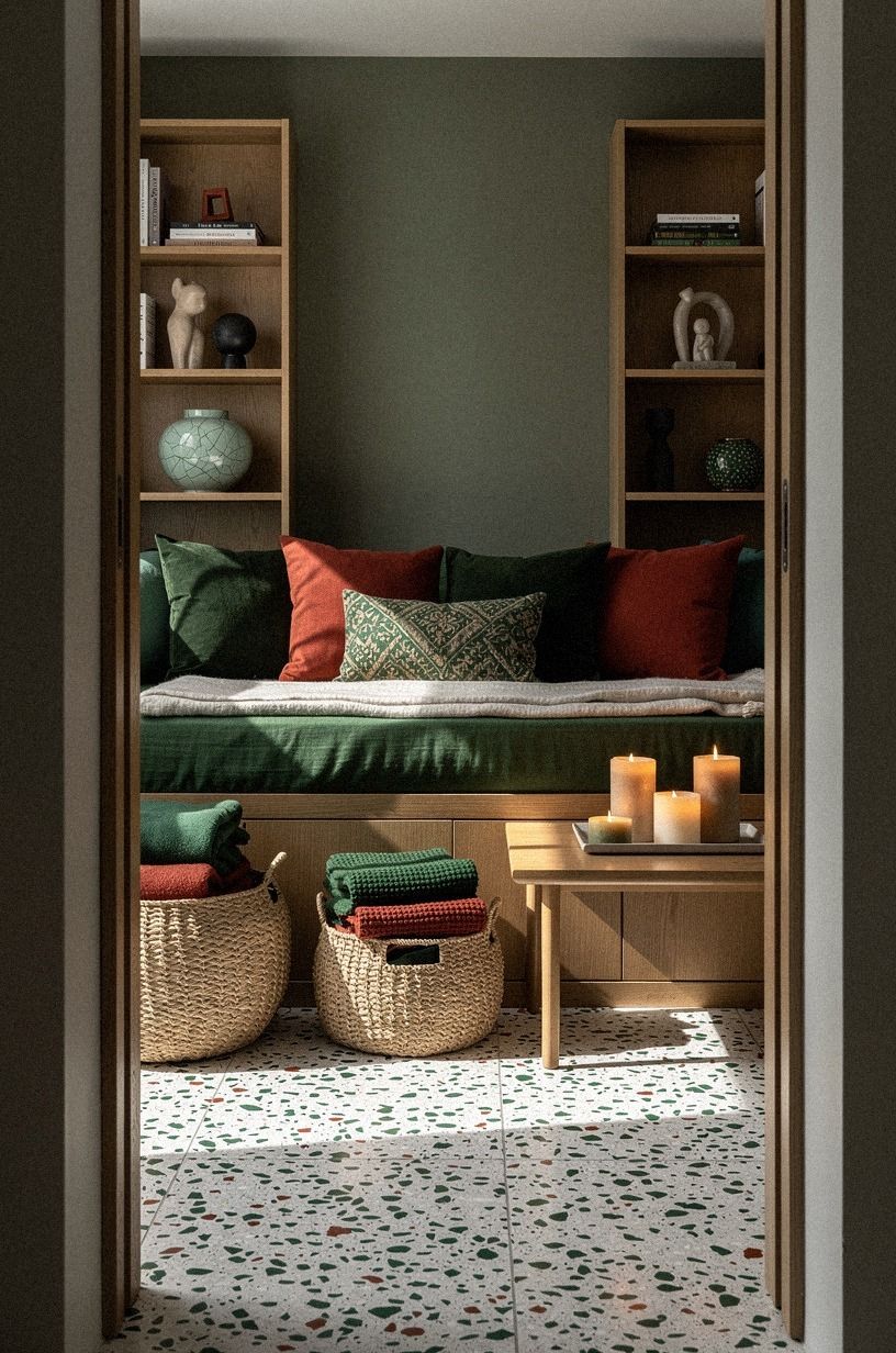 I stocked woven baskets with extra blankets