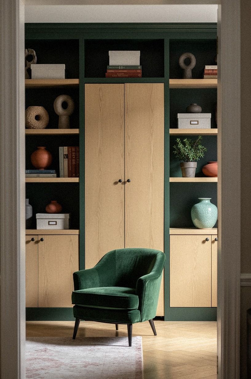 Add lower cabinets beneath the secret shelves