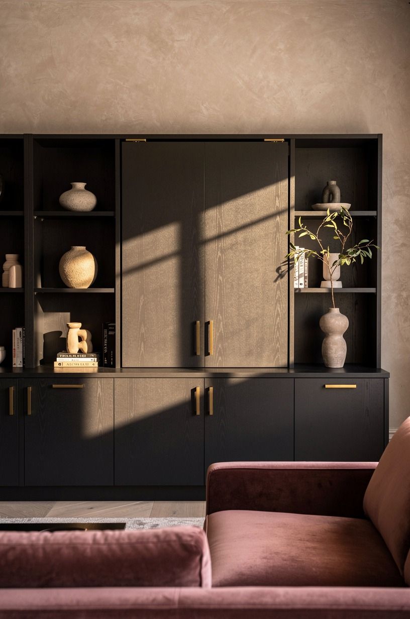 Anchor the swing with oversized lower cabinets