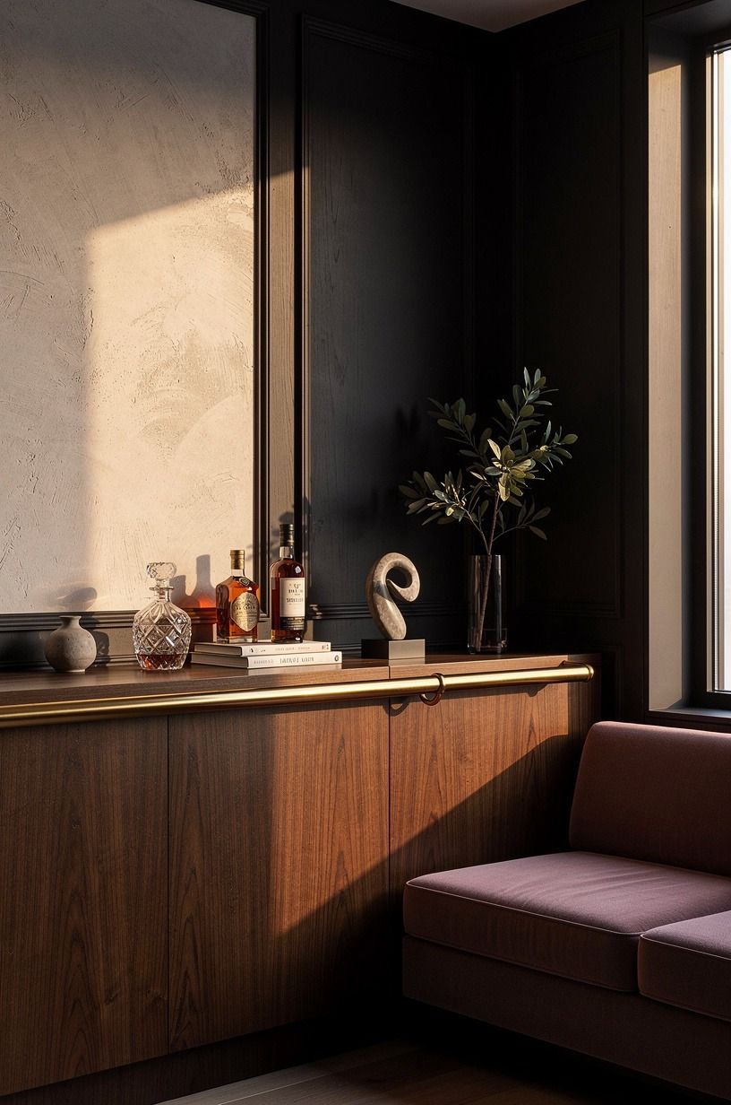 Frame the lounge with dark millwork
