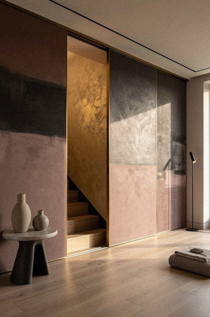 Hide the stairwell behind sliding art panels