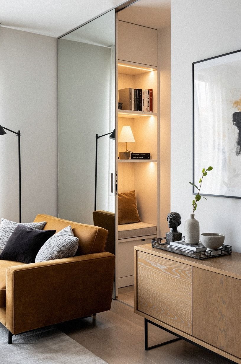 Install a mirror panel near the sofa