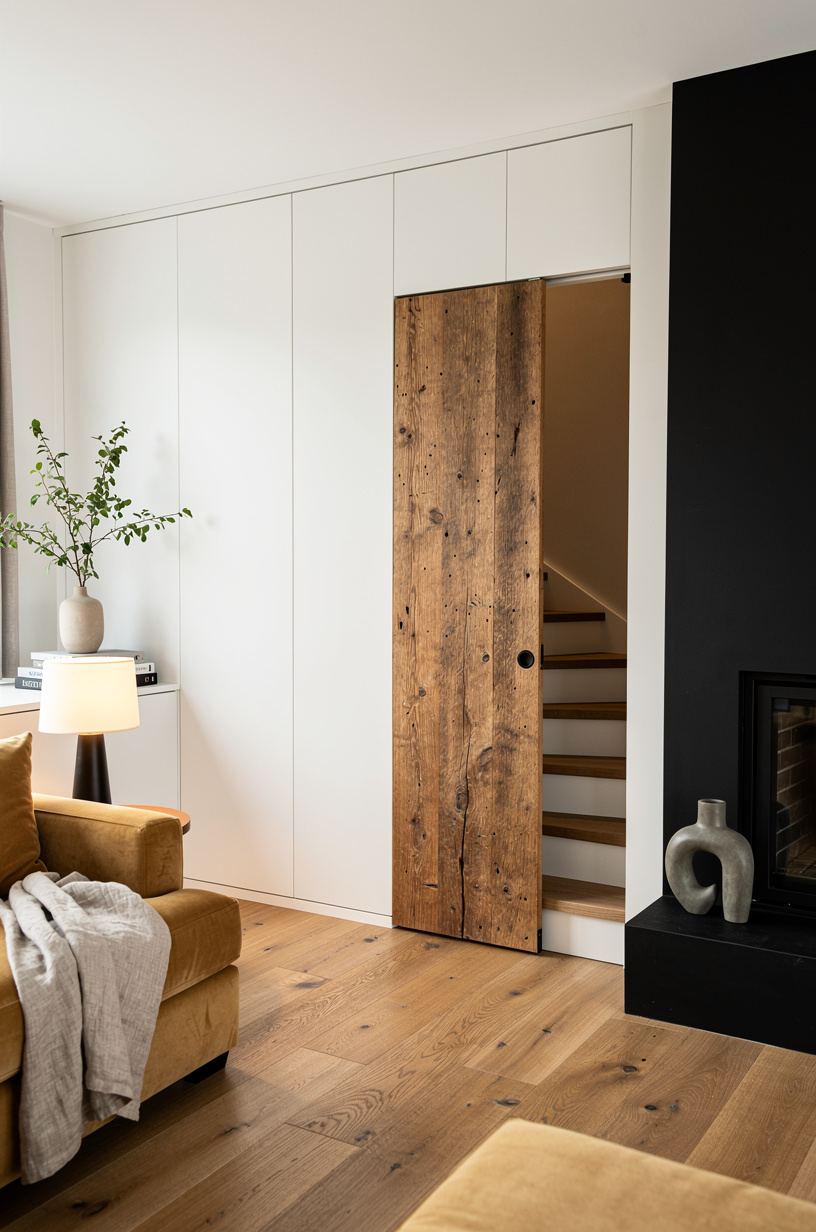 Built-ins or freestanding: which hides the stair door better?