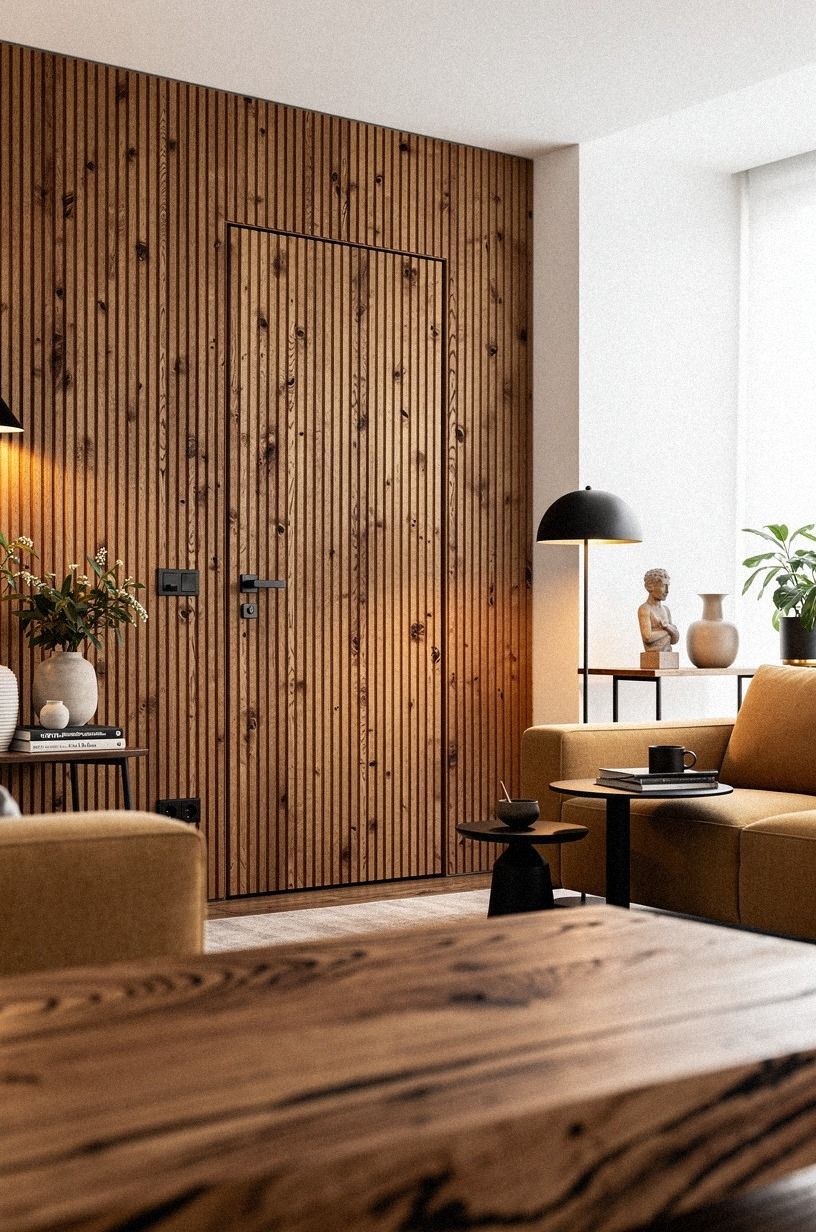 Blend a steel door into fluted wood