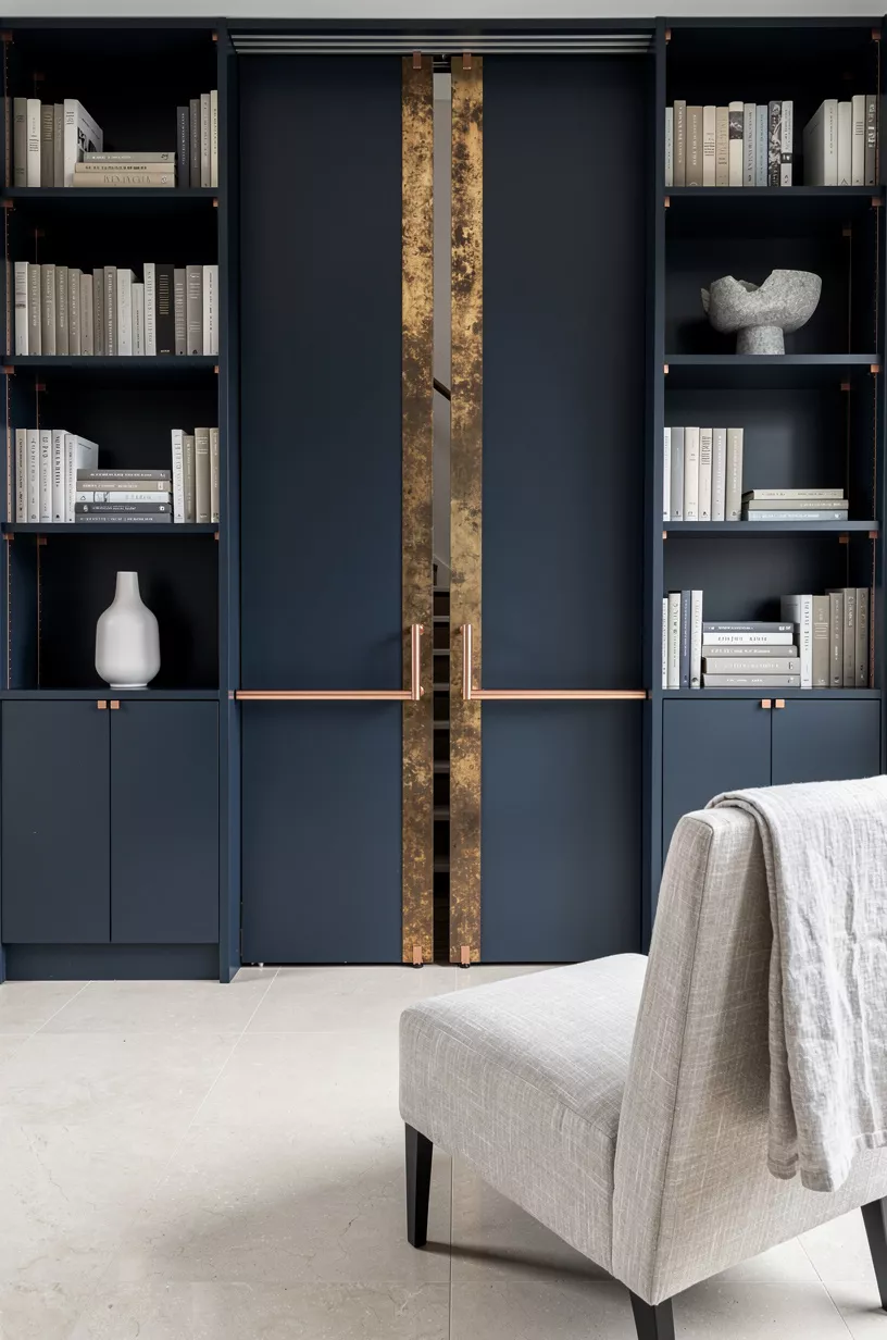 Tuck the door behind sliding library shelves