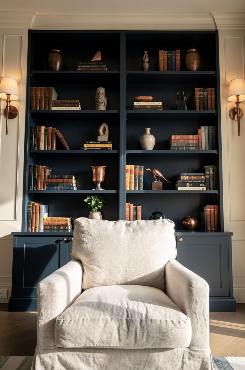 Mount sconces beside built-in bookcases