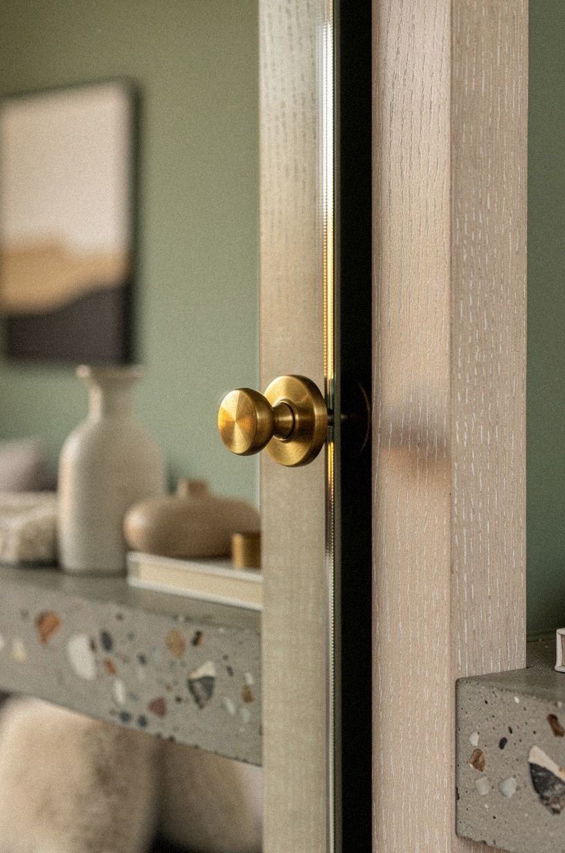 Install push hardware behind a brass rosette