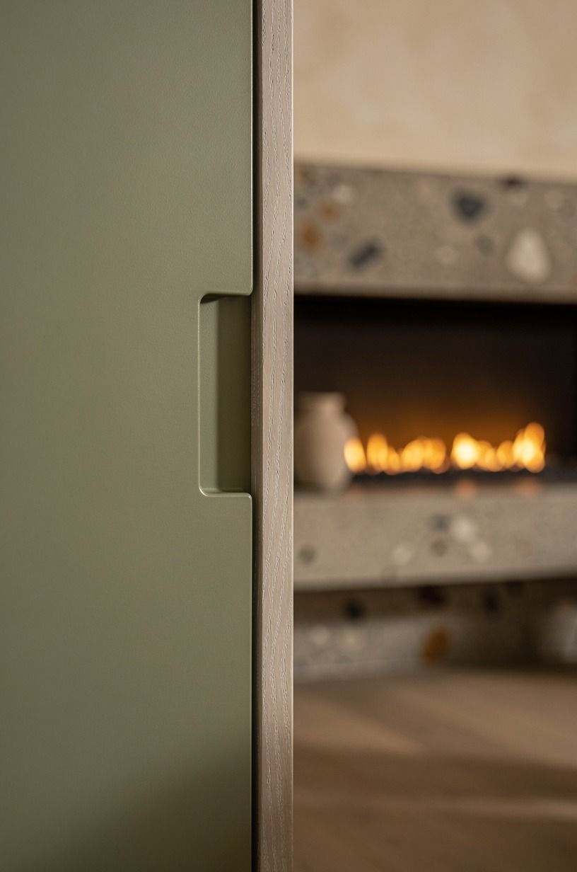Use push-latch panels beside the fireplace