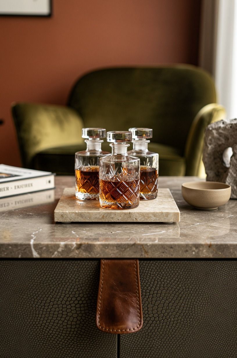 Display decanters on a marble tray