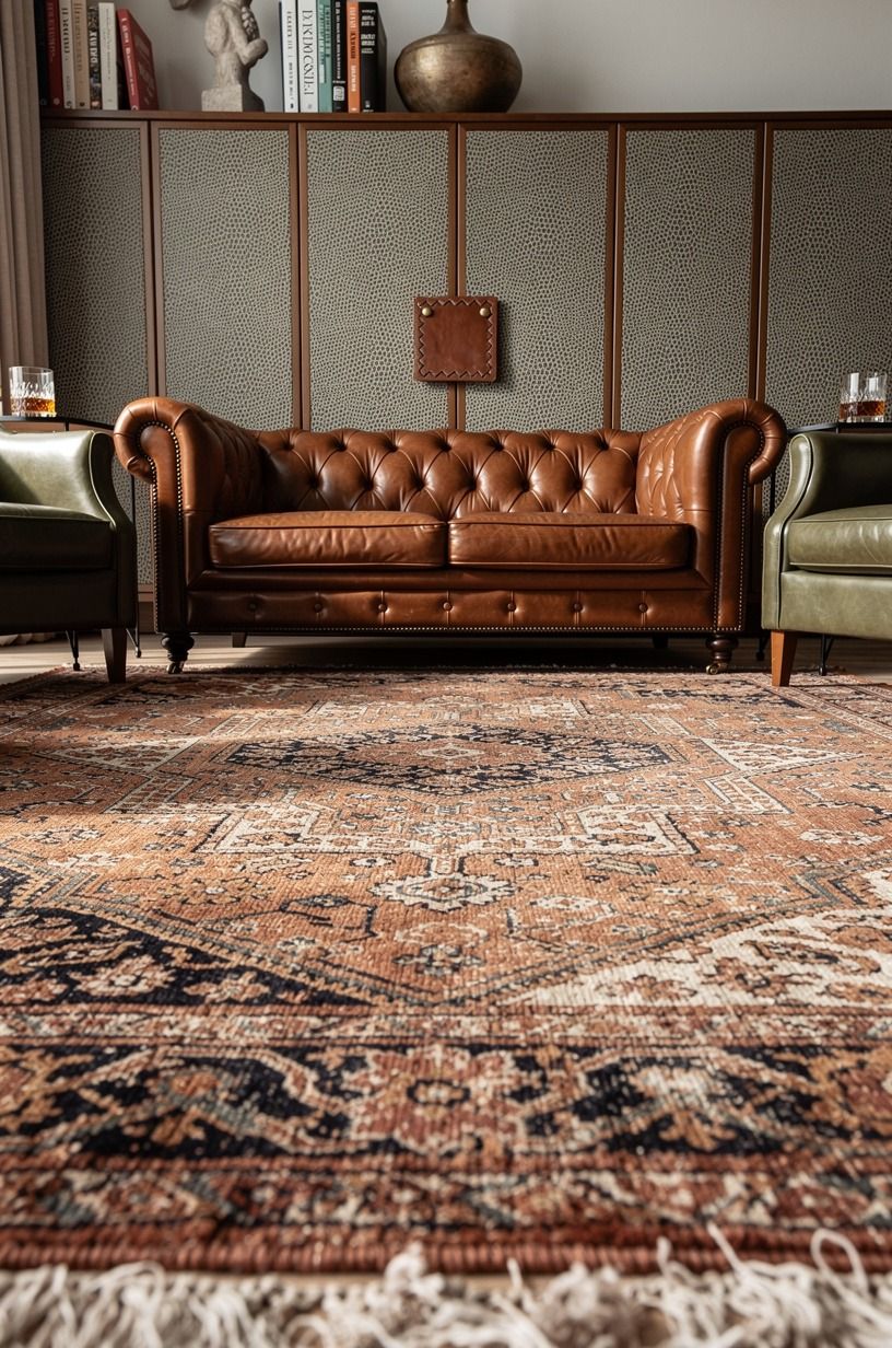 Ground the seating with a Persian rug