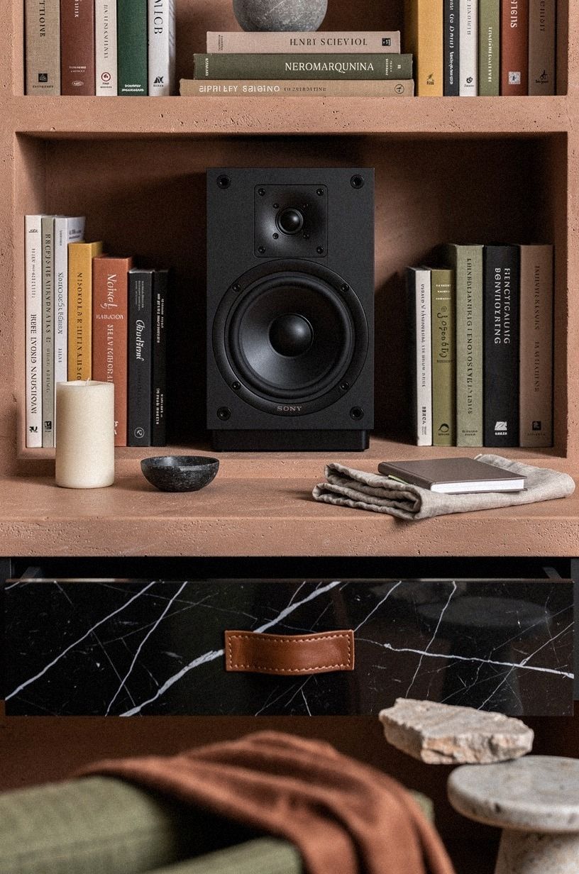 I set a speaker inside the bookcase