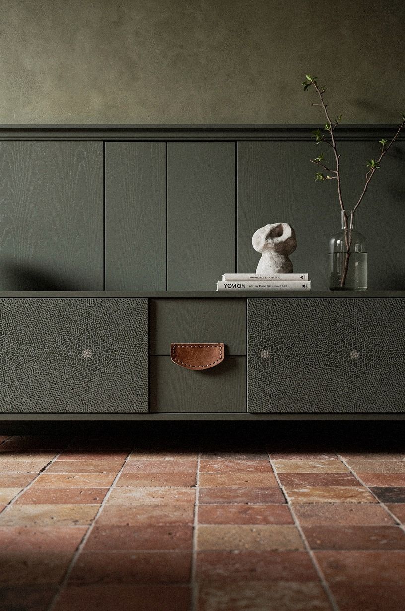 Blend the door into moody wainscoting
