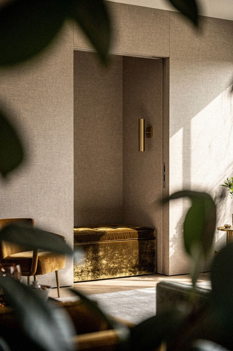 Wrap the doorway in linen wallpaper