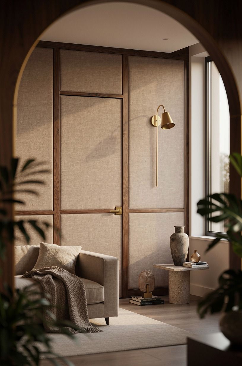 Camouflage the passage with upholstered acoustic panels