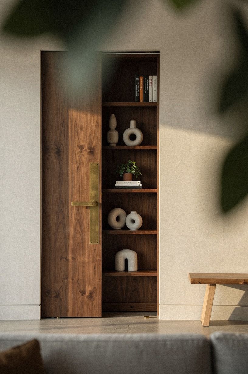 Carry baseboards across the swinging bookcase