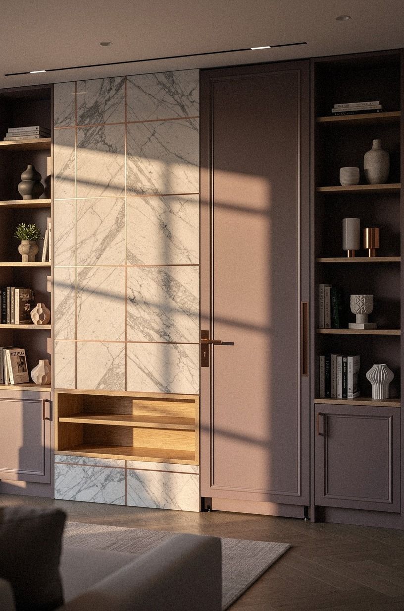 Sink hinges into a paneled media wall
