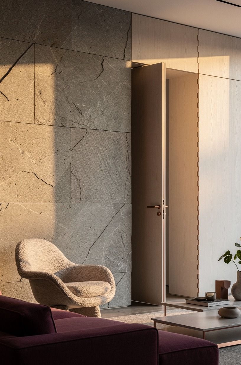 Continue stone veneer across the hidden doorway