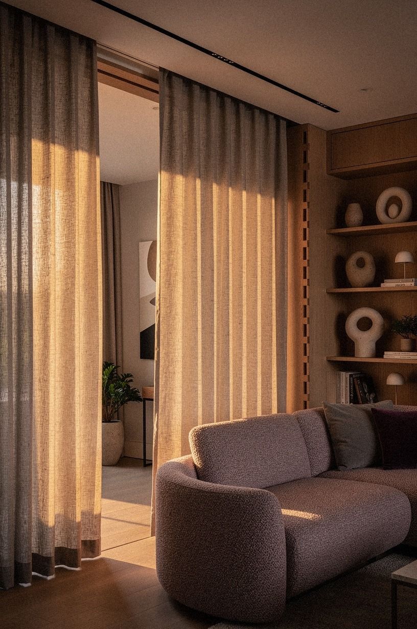 Frame the opening with Belgian flax linen drapes rather than a wood header