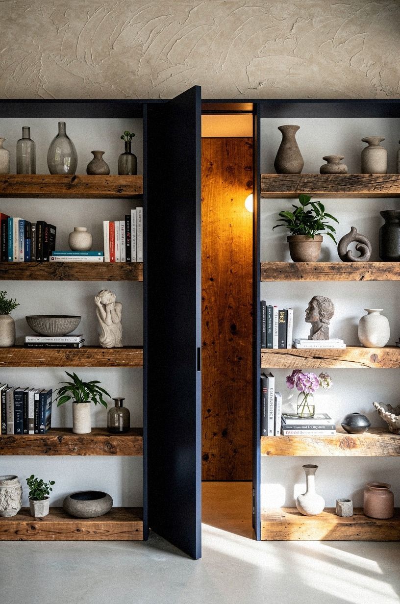 Style shelves to blur the door gap