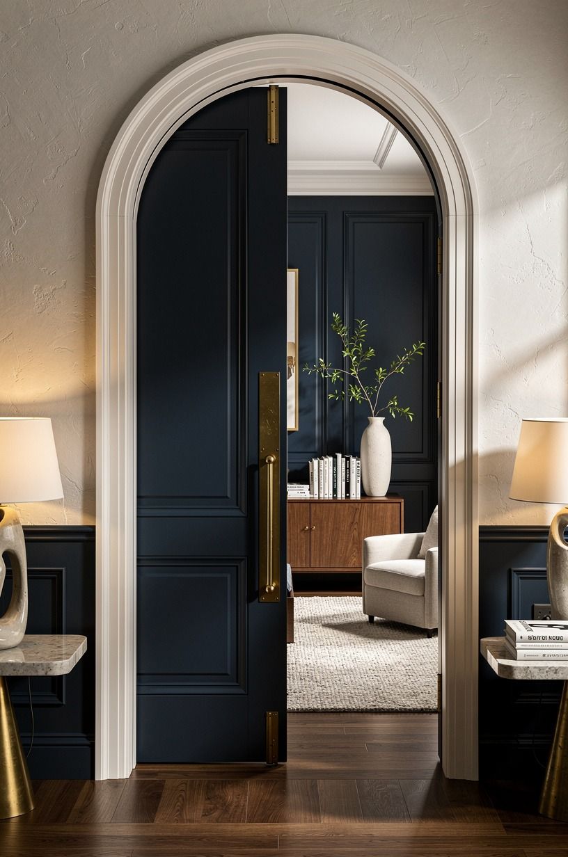Install a pocket door inside paneled arches