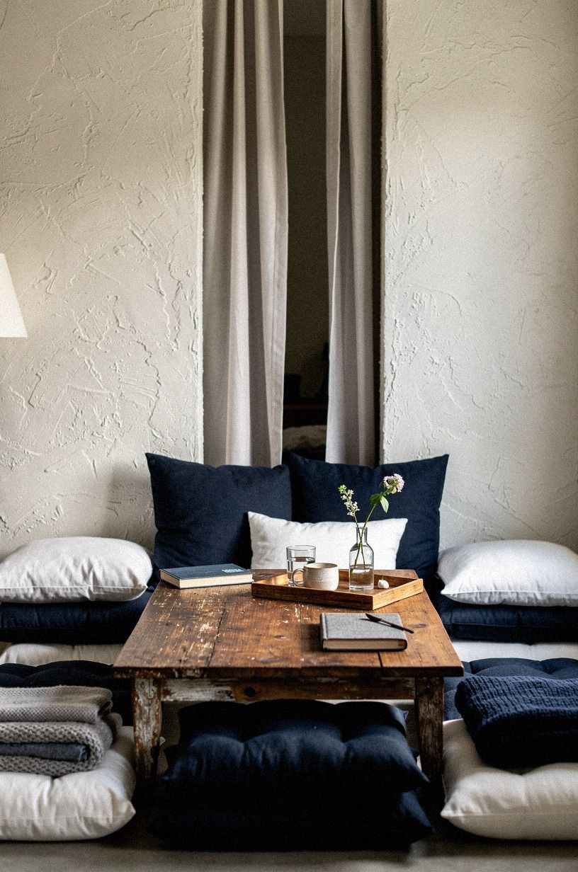 I styled one corner with floor pillows