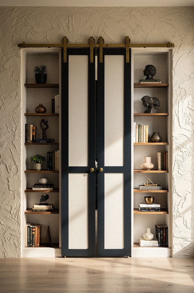 Build a faux bookcase instead of a real barn door