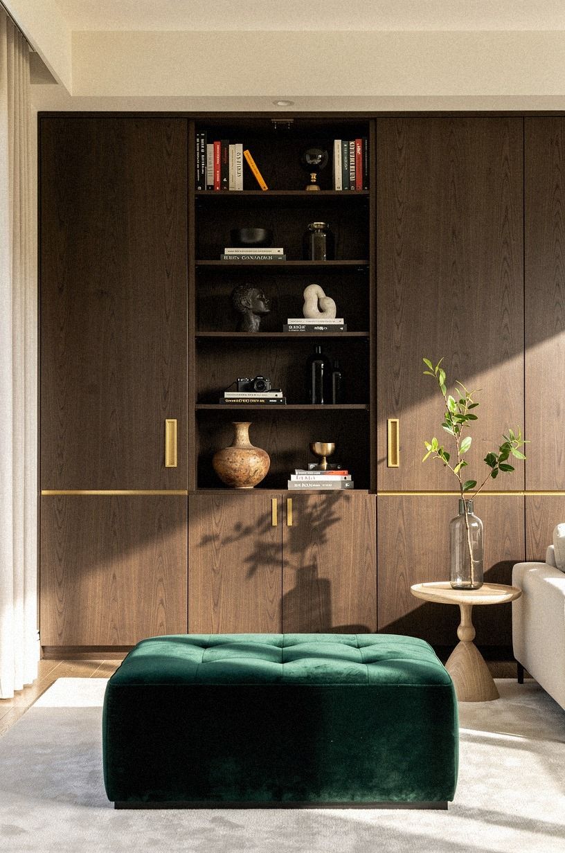 Line the reveal with dark wood paneling