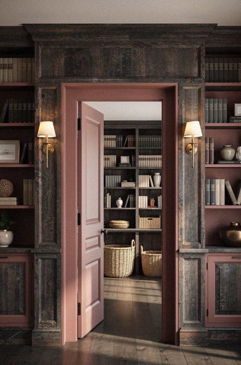 Finish the passage with warm library sconces