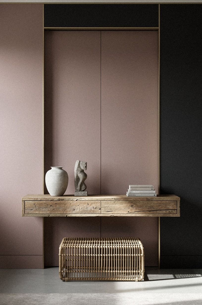 Tuck the slider behind a floating console for true negative space