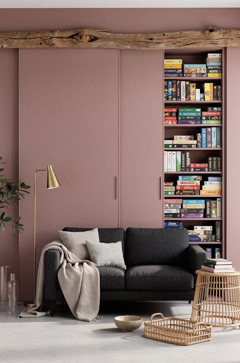 Hide board games behind sliding wall panels