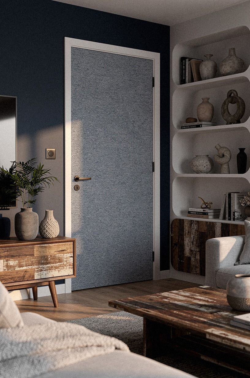paper the door with a removable, paintable textured wallpaper