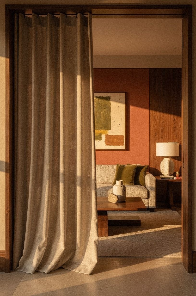 Run a floor-to-ceiling curtain on a tension rod